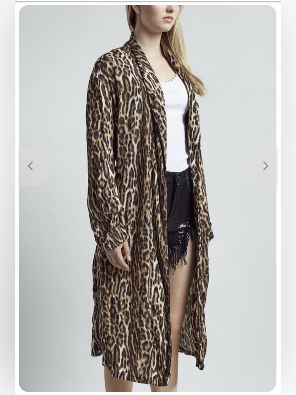 R13 Leopard Print Long Coat in Brown & Black